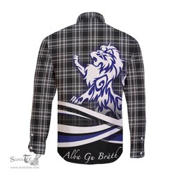 ScotsTee Shop Scottish Stewart Black and White Clan Crest Tartan Alba Gu Brath Regal Lion Emblem Long Sleeve Shirt