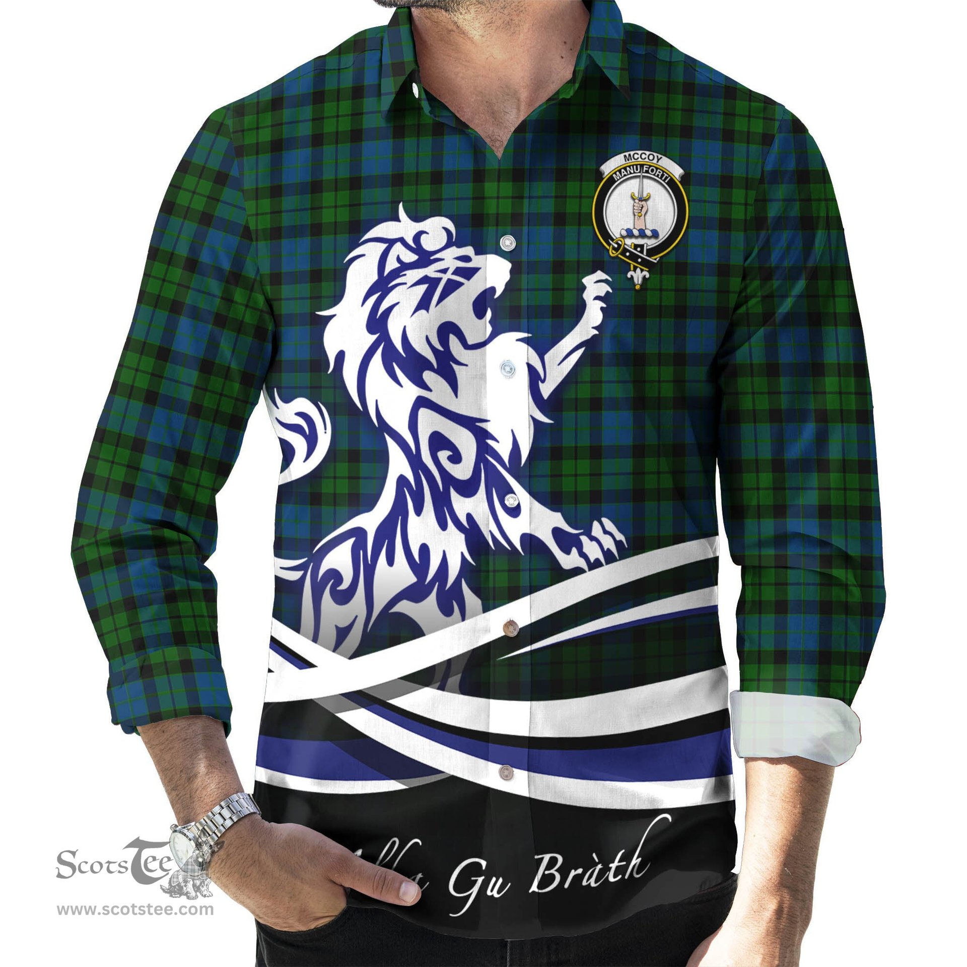 ScotsTee Shop Scottish McCoy Clan Crest Tartan Alba Gu Brath Regal Lion Emblem Long Sleeve Shirt