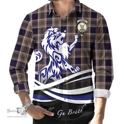 ScotsTee Shop Scottish Stewart Navy Clan Crest Tartan Alba Gu Brath Regal Lion Emblem Long Sleeve Shirt