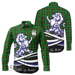 ScotsTee Shop Scottish Wallace Hunting Green Clan Crest Tartan Alba Gu Brath Regal Lion Emblem Long Sleeve Shirt