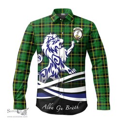 ScotsTee Shop Scottish Wallace Hunting Green Clan Crest Tartan Alba Gu Brath Regal Lion Emblem Long Sleeve Shirt