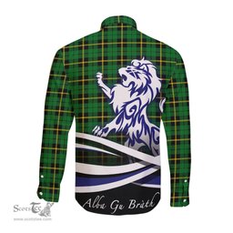ScotsTee Shop Scottish Wallace Hunting Green Clan Crest Tartan Alba Gu Brath Regal Lion Emblem Long Sleeve Shirt