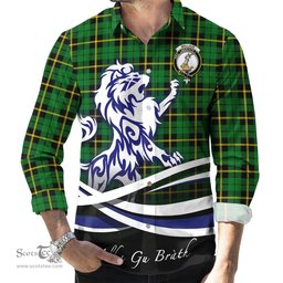 ScotsTee Shop Scottish Wallace Hunting Green Clan Crest Tartan Alba Gu Brath Regal Lion Emblem Long Sleeve Shirt