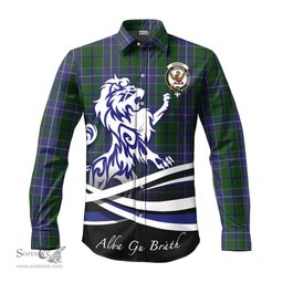 ScotsTee Shop Scottish Wishart Hunting Clan Crest Tartan Alba Gu Brath Regal Lion Emblem Long Sleeve Shirt