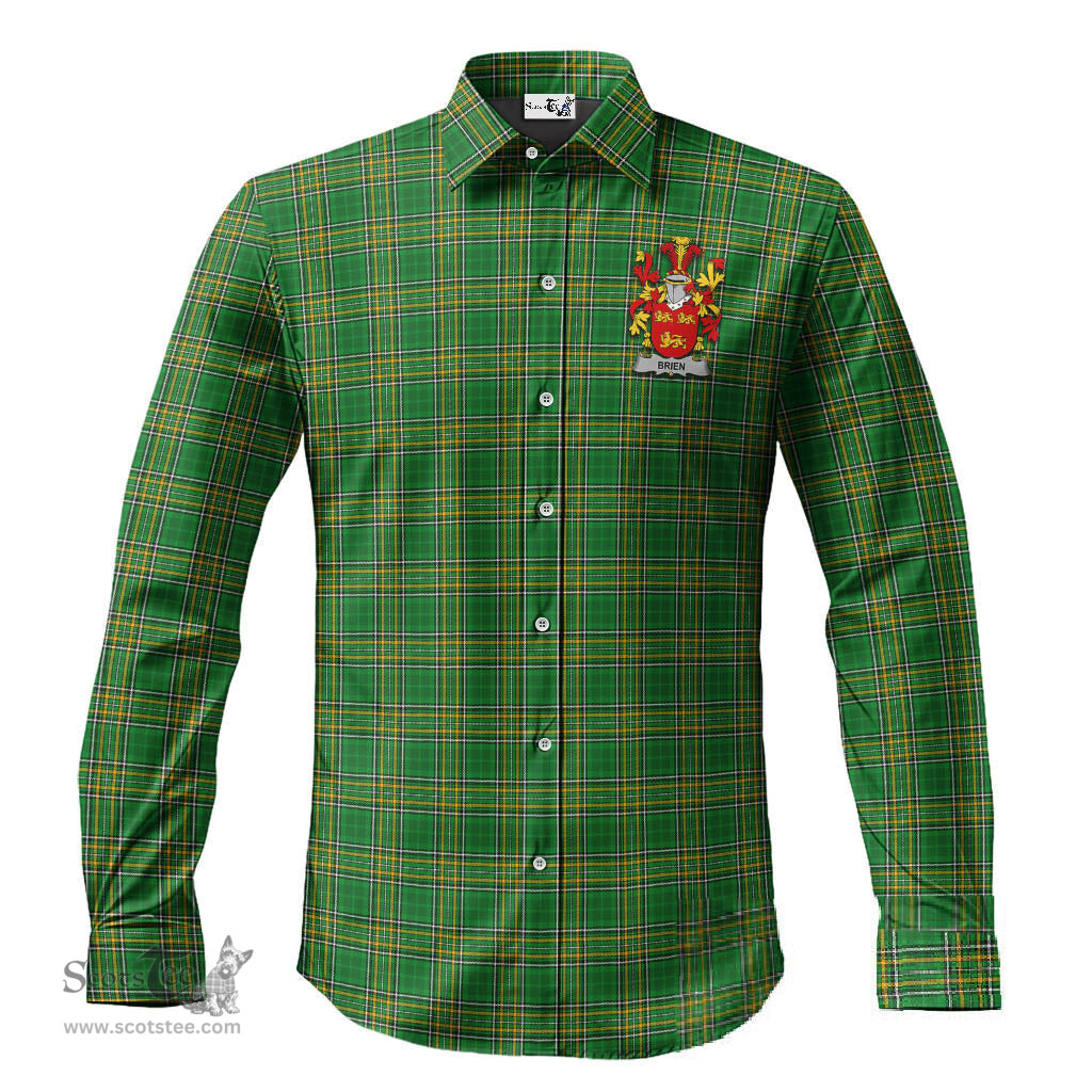 ScotsTee Shop Irish Brien Coat of Arms Crest Ireland Long Sleeve Button Shirt Irish National Tartan Irish Shirt