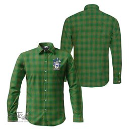 ScotsTee Shop Irish Crowley Coat of Arms Crest Ireland Long Sleeve Button Shirt Irish National Tartan Irish Shirt