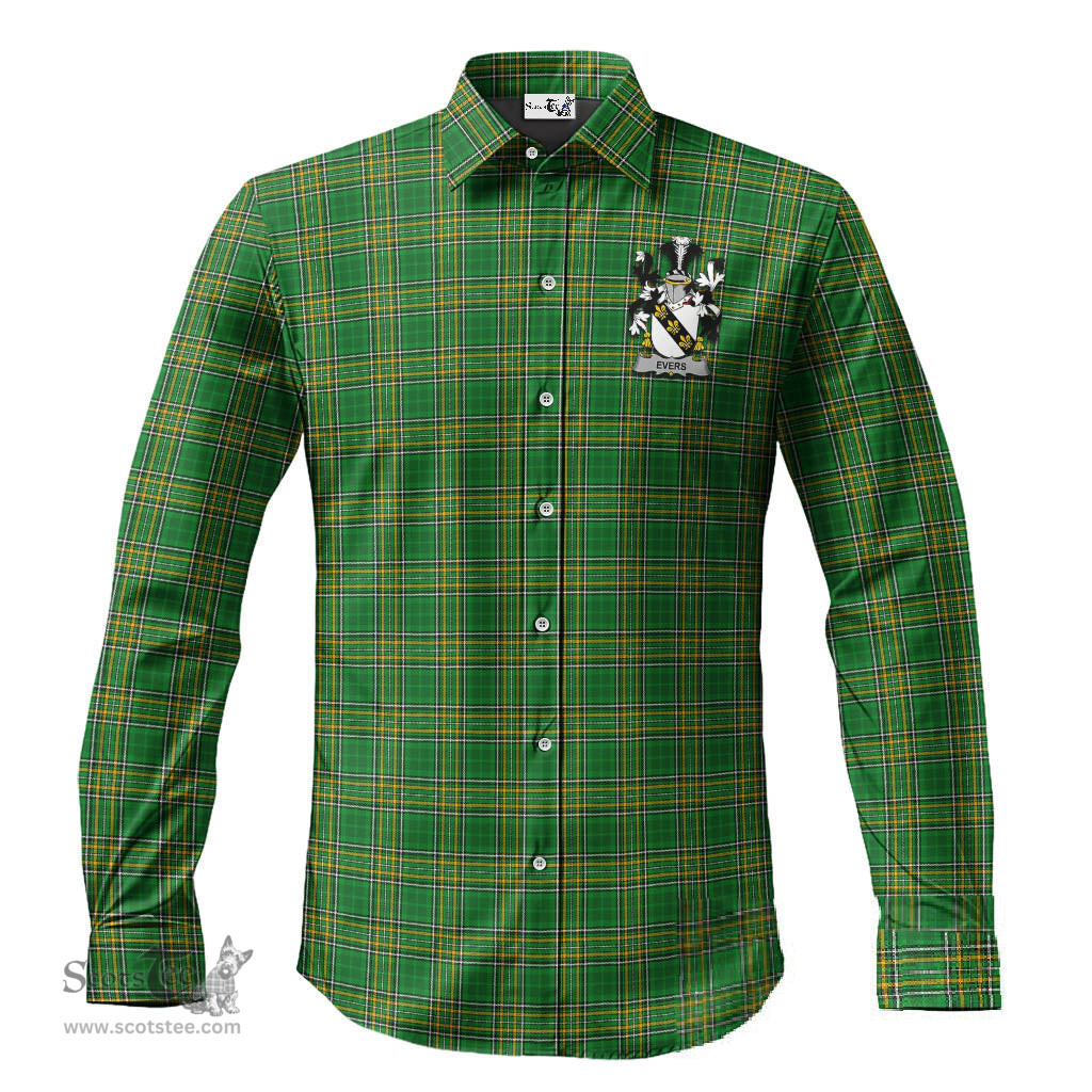 ScotsTee Shop Irish Evers Coat of Arms Crest Ireland Long Sleeve Button Shirt Irish National Tartan Irish Shirt