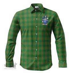 ScotsTee Shop Irish Gorman Coat of Arms Crest Ireland Long Sleeve Button Shirt Irish National Tartan Irish Shirt