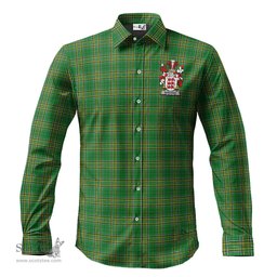 ScotsTee Shop Irish Mortagh Coat of Arms Crest Ireland Long Sleeve Button Shirt Irish National Tartan Irish Shirt
