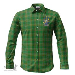 ScotsTee Shop Irish Vane Coat of Arms Crest Ireland Long Sleeve Button Shirt Irish National Tartan Irish Shirt