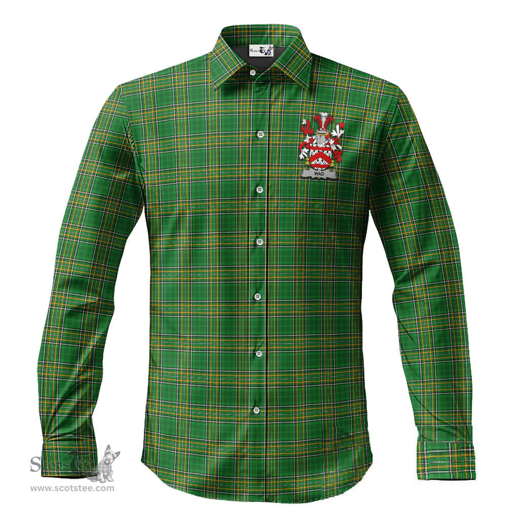 ScotsTee Shop Irish Wad Coat of Arms Crest Ireland Long Sleeve Button Shirt Irish National Tartan Irish Shirt