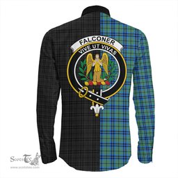 ScotsTee Shop Scottish Falconer Clan Crest Half Tartan Long Sleeve Shirt