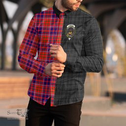 ScotsTee Shop Scottish Cameron of Lochiel Modern Clan Crest Half Tartan Long Sleeve Shirt