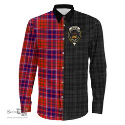 ScotsTee Shop Scottish Cameron of Lochiel Modern Clan Crest Half Tartan Long Sleeve Shirt