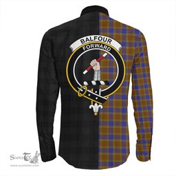 ScotsTee Shop Scottish Balfour Modern Clan Crest Half Tartan Long Sleeve Shirt