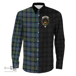 ScotsTee Shop Scottish Cameron of Erracht Ancient Clan Crest Half Tartan Long Sleeve Shirt