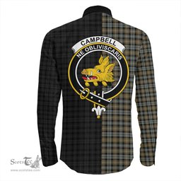 ScotsTee Shop Scottish Campbell Argyll Weathered Clan Crest Half Tartan Long Sleeve Shirt