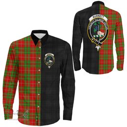 ScotsTee Shop Scottish Burnett Ancient Clan Crest Half Tartan Long Sleeve Shirt