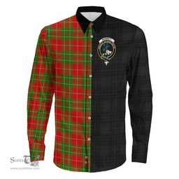 ScotsTee Shop Scottish Burnett Ancient Clan Crest Half Tartan Long Sleeve Shirt