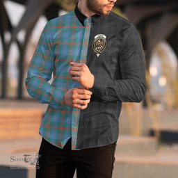 ScotsTee Shop Scottish Agnew Ancient Clan Crest Half Tartan Long Sleeve Shirt