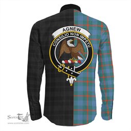 ScotsTee Shop Scottish Agnew Ancient Clan Crest Half Tartan Long Sleeve Shirt