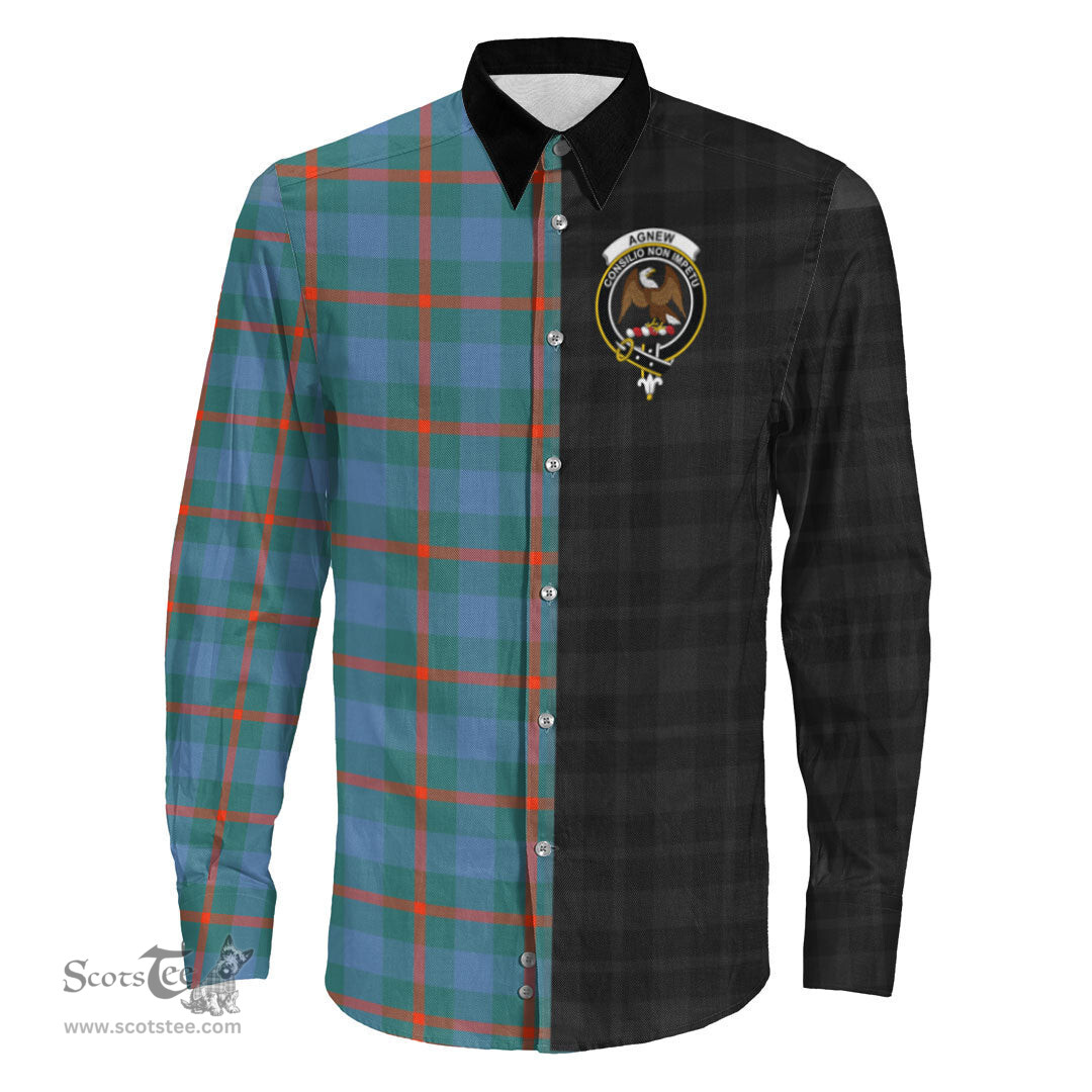 ScotsTee Shop Scottish Agnew Ancient Clan Crest Half Tartan Long Sleeve Shirt