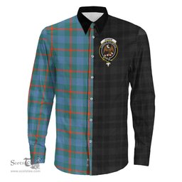 ScotsTee Shop Scottish Agnew Ancient Clan Crest Half Tartan Long Sleeve Shirt