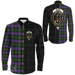 ScotsTee Shop Scottish Blair Modern Clan Crest Half Tartan Long Sleeve Shirt