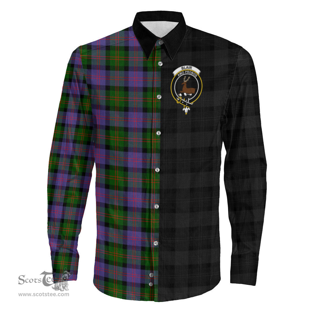 ScotsTee Shop Scottish Blair Modern Clan Crest Half Tartan Long Sleeve Shirt