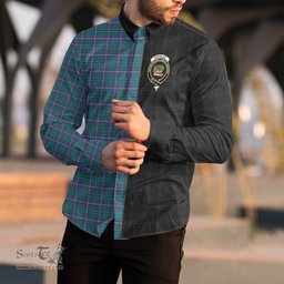 ScotsTee Shop Scottish Douglas Modern Clan Crest Half Tartan Long Sleeve Shirt