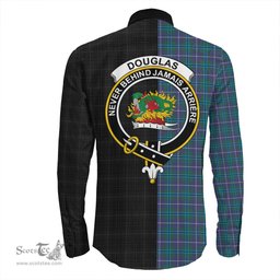 ScotsTee Shop Scottish Douglas Modern Clan Crest Half Tartan Long Sleeve Shirt