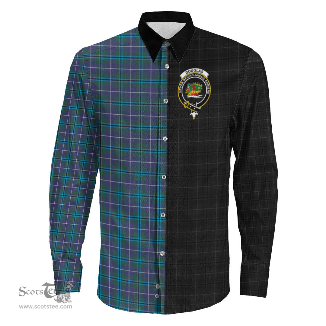 ScotsTee Shop Scottish Douglas Modern Clan Crest Half Tartan Long Sleeve Shirt