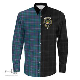 ScotsTee Shop Scottish Douglas Modern Clan Crest Half Tartan Long Sleeve Shirt