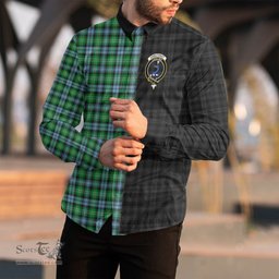 ScotsTee Shop Scottish Arbuthnot Ancient Clan Crest Half Tartan Long Sleeve Shirt