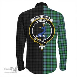 ScotsTee Shop Scottish Arbuthnot Ancient Clan Crest Half Tartan Long Sleeve Shirt