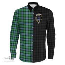 ScotsTee Shop Scottish Arbuthnot Ancient Clan Crest Half Tartan Long Sleeve Shirt