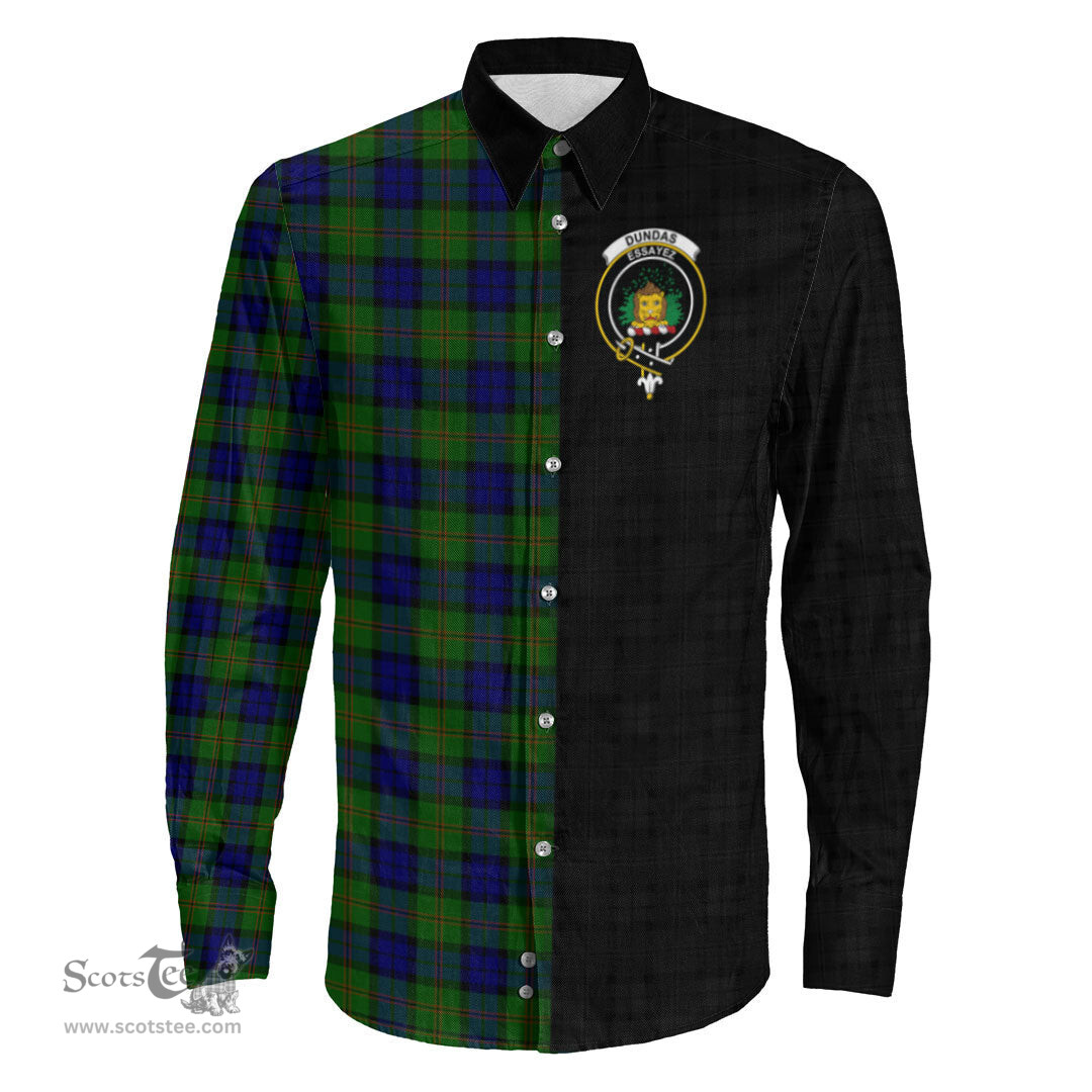 ScotsTee Shop Scottish Dundas Modern Clan Crest Half Tartan Long Sleeve Shirt