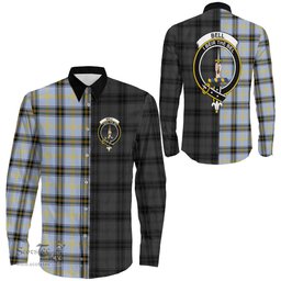 ScotsTee Shop Scottish Bell of the Borders Clan Crest Half Tartan Long Sleeve Shirt