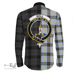 ScotsTee Shop Scottish Bell of the Borders Clan Crest Half Tartan Long Sleeve Shirt