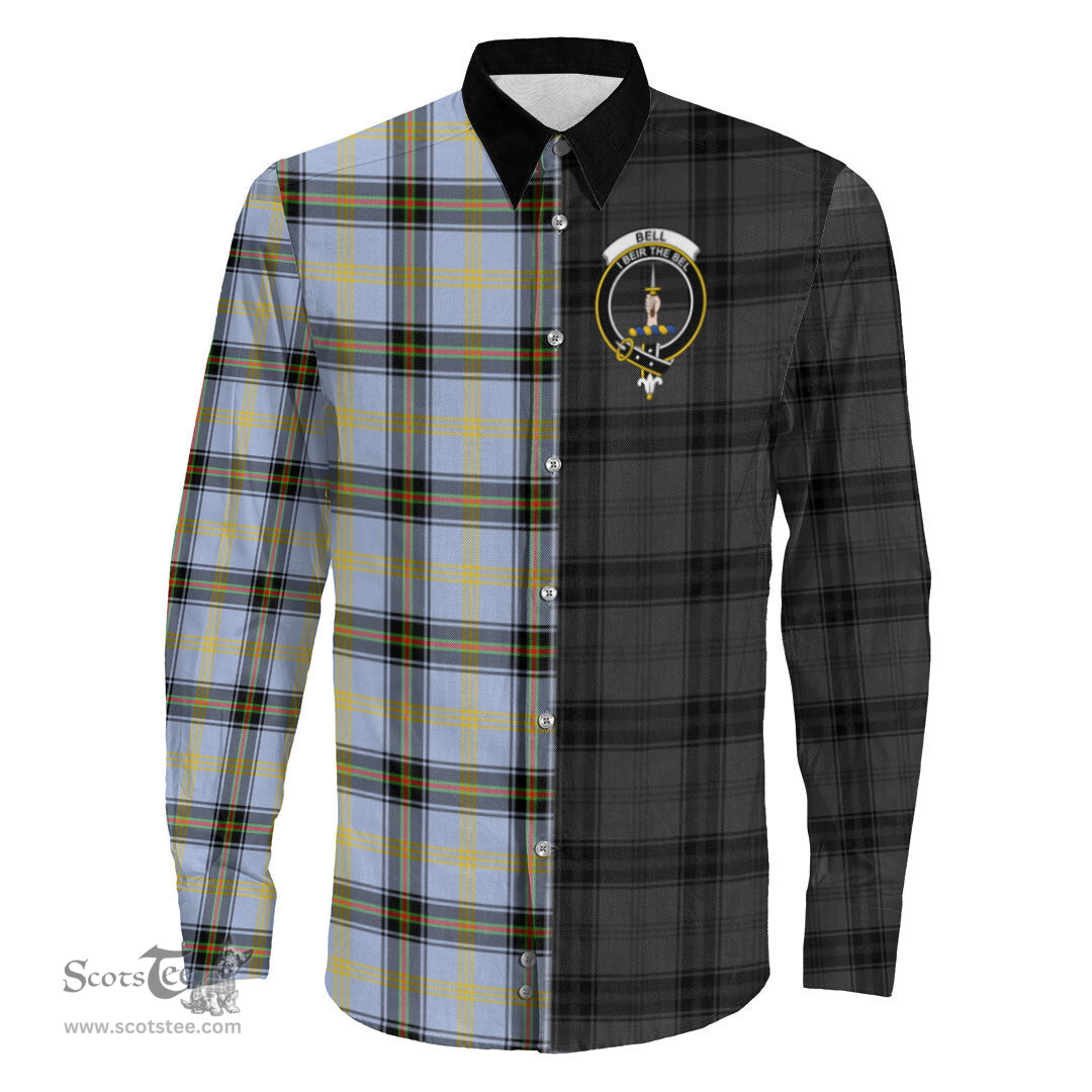 ScotsTee Shop Scottish Bell of the Borders Clan Crest Half Tartan Long Sleeve Shirt