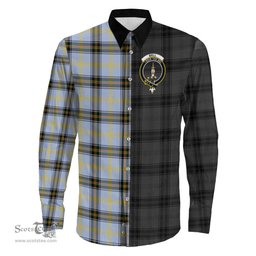 ScotsTee Shop Scottish Bell of the Borders Clan Crest Half Tartan Long Sleeve Shirt