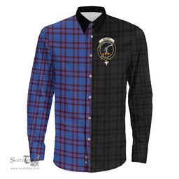 ScotsTee Shop Scottish Elliot Modern Clan Crest Half Tartan Long Sleeve Shirt
