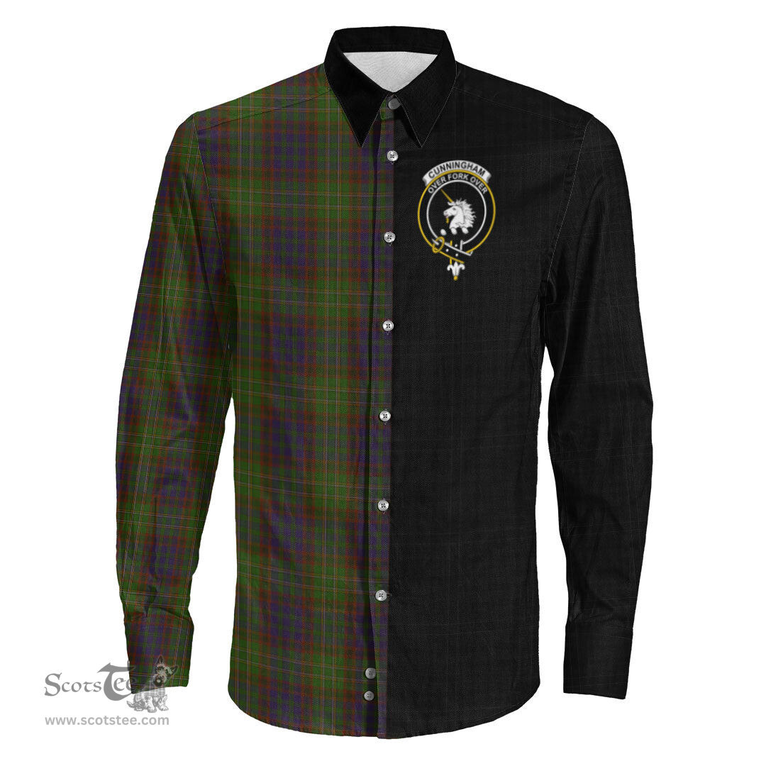 ScotsTee Shop Scottish Cunningham Hunting Modern Clan Crest Half Tartan Long Sleeve Shirt