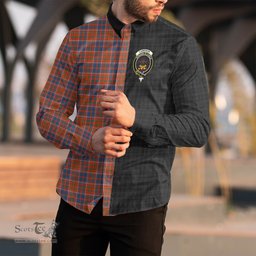 ScotsTee Shop Scottish Cameron of Lochiel Ancient Clan Crest Half Tartan Long Sleeve Shirt