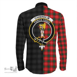 ScotsTee Shop Scottish Chisholm Modern Clan Crest Half Tartan Long Sleeve Shirt