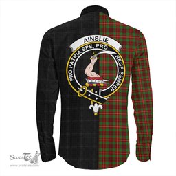 ScotsTee Shop Scottish Ainslie Clan Crest Half Tartan Long Sleeve Shirt