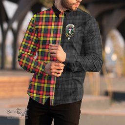 ScotsTee Shop Scottish Buchanan Modern Clan Crest Half Tartan Long Sleeve Shirt