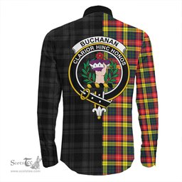 ScotsTee Shop Scottish Buchanan Modern Clan Crest Half Tartan Long Sleeve Shirt