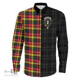 ScotsTee Shop Scottish Buchanan Modern Clan Crest Half Tartan Long Sleeve Shirt