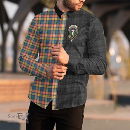 ScotsTee Shop Scottish Buchanan Ancient Clan Crest Half Tartan Long Sleeve Shirt